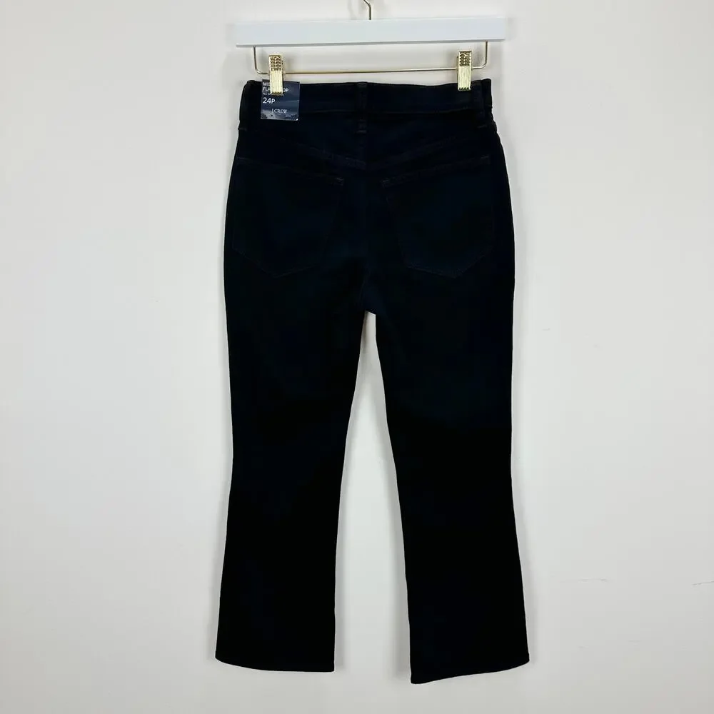 J.Crew Petite Flare Crop Jean All Day Stretch Black Mid Rise Classic US 24P NWT